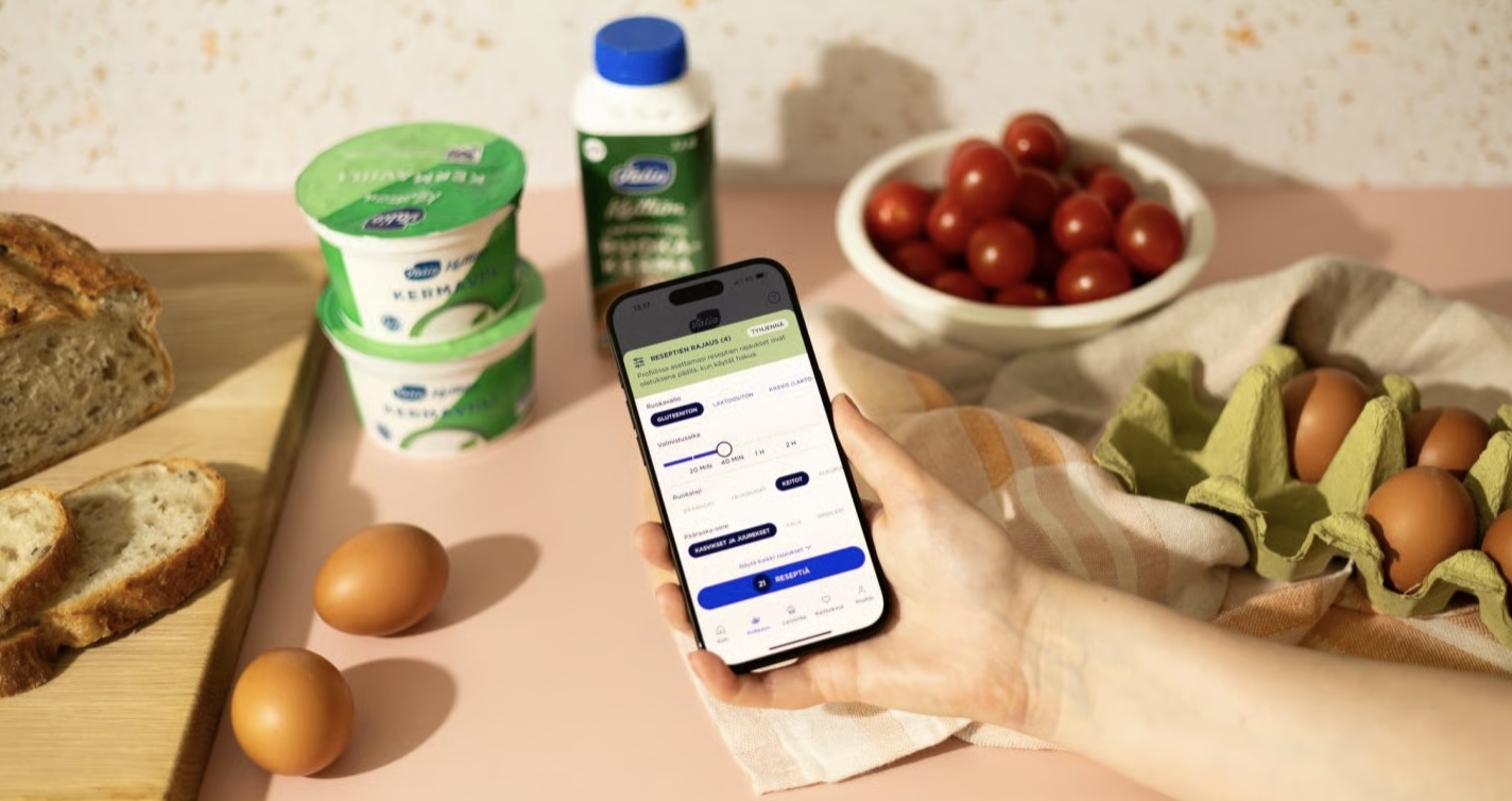 Valio's consumer loyalty app showing personalised everyday interactions — the digital touchpoint at the heart of Hellon's loyalty system design